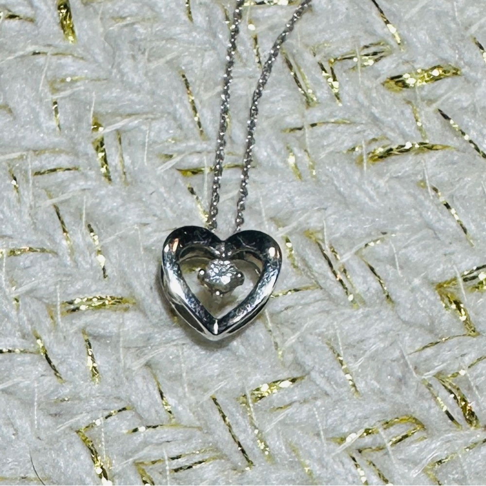 Zales Silver Heart Necklace with Diamond Accent